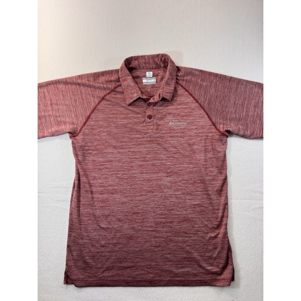 Columbia Mens Polo Large Omni Freeze Large Heathered Red Performance Outdoor EUC